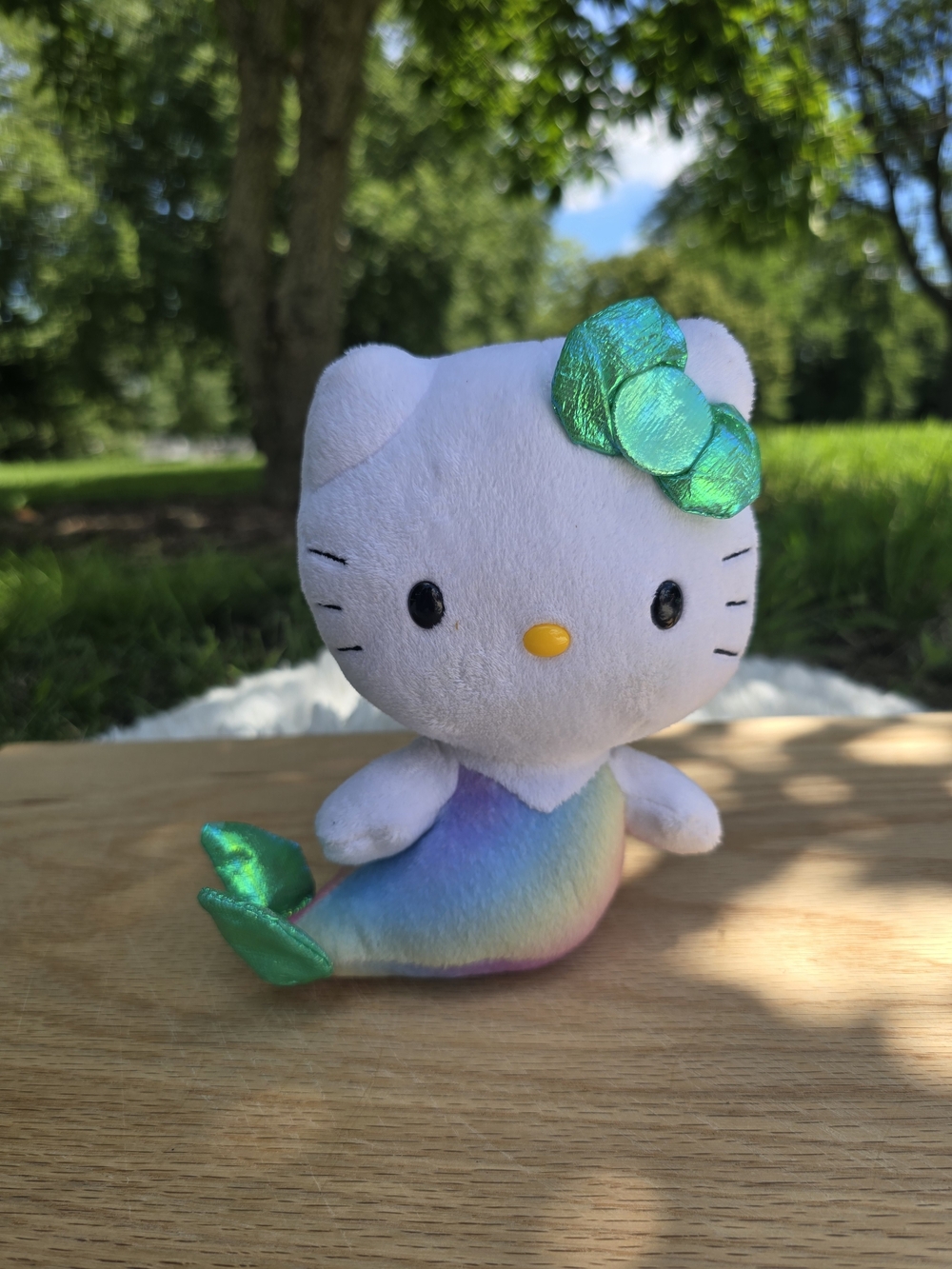 Hello Kitty Mermaid Plush - White with Iridescent Green Bow & Tail